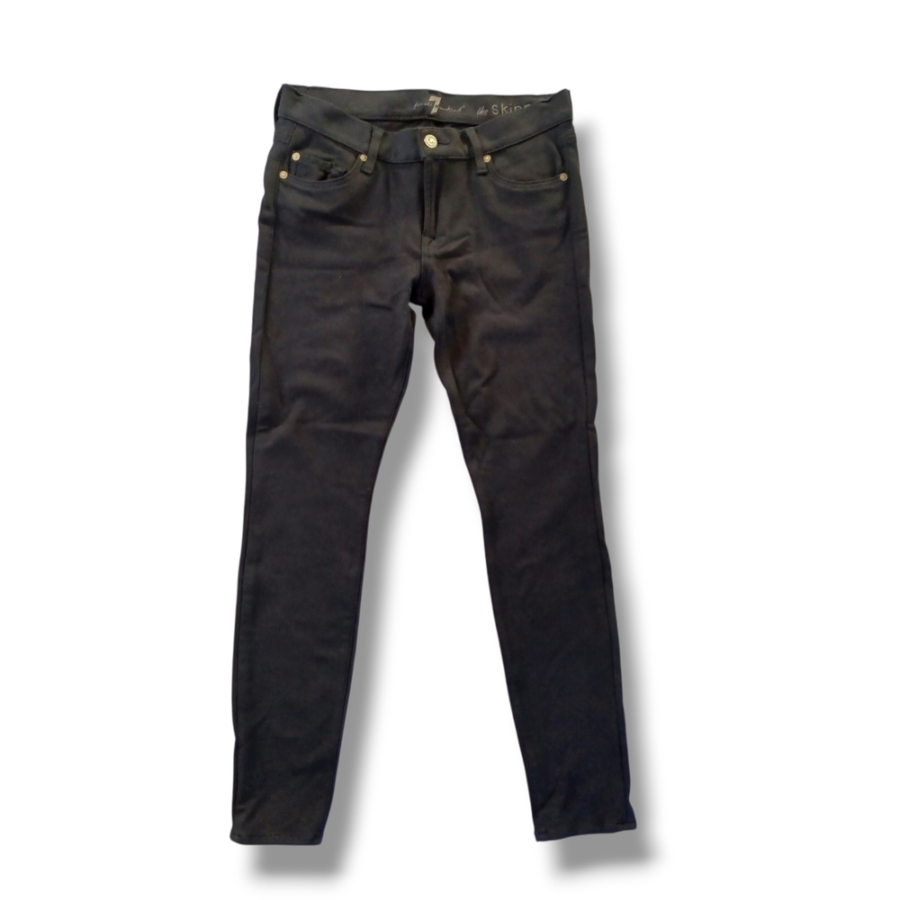 7 For All Mankind Stretch Pants Jeans Black The Skinny Ankle Viscose Size 28